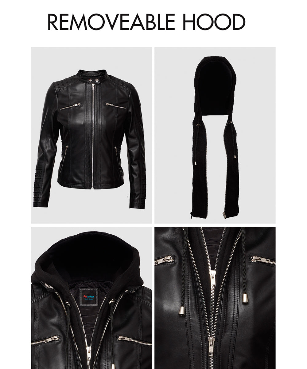 Hellen Leather Jacket - Cafe Racer Style Real Lambskin Leather Jacket for Women