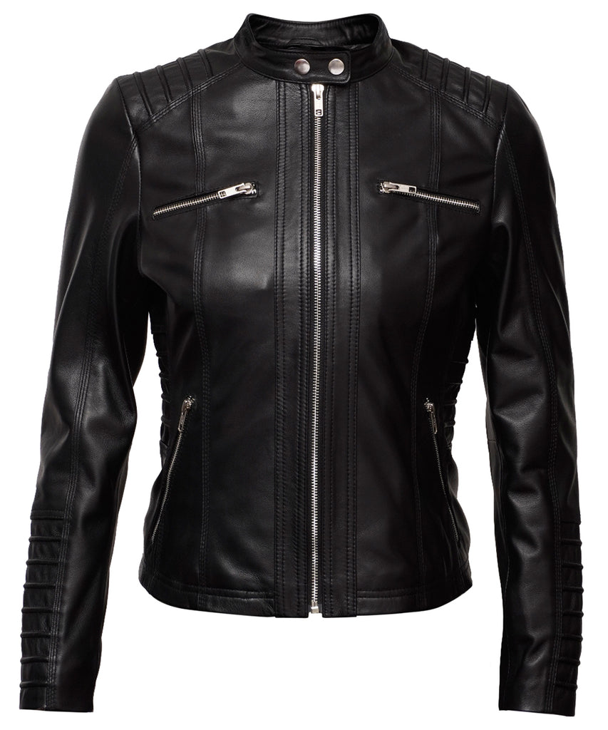 Hellen Leather Jacket - Cafe Racer Style Real Lambskin Leather Jacket for Women