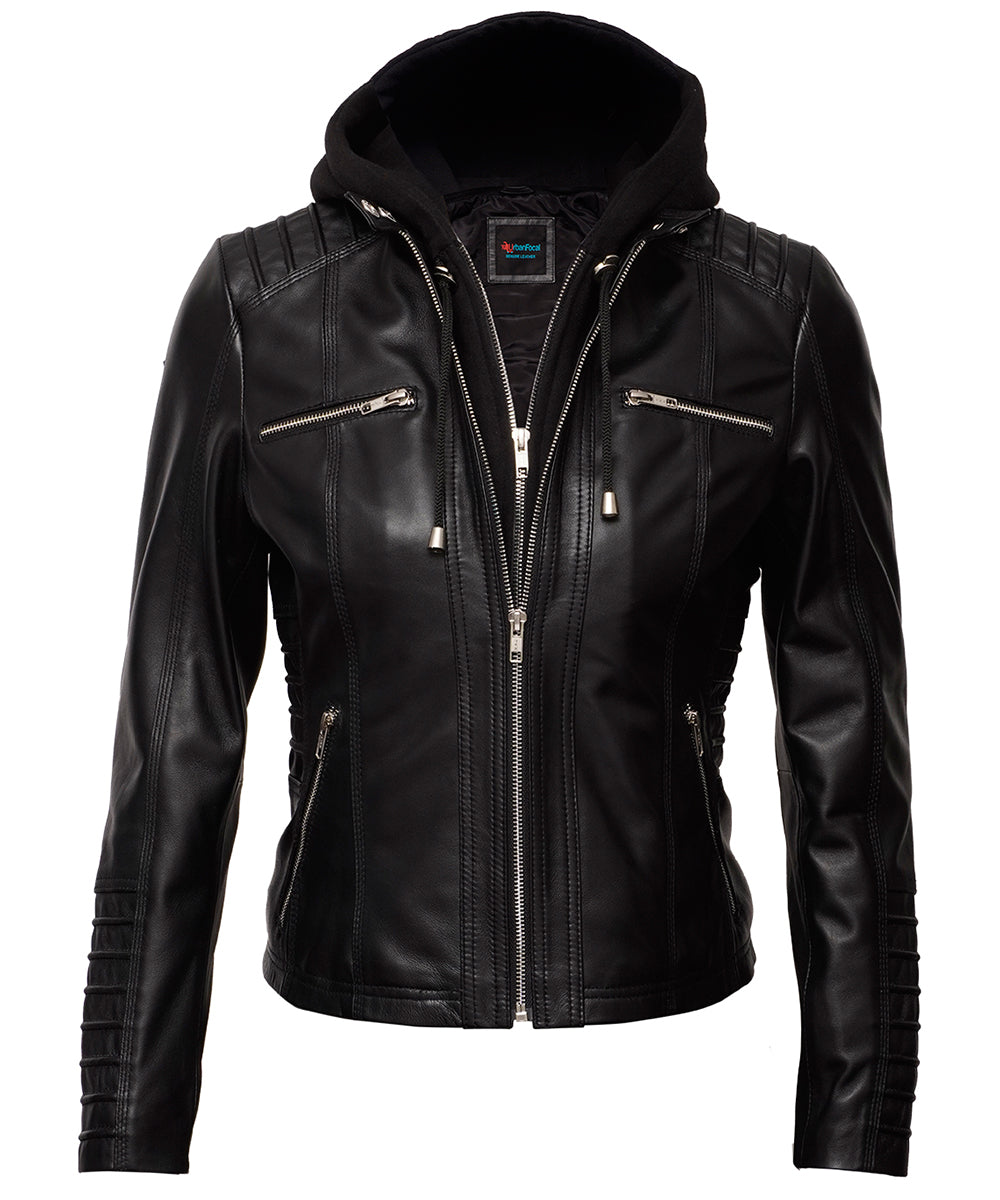 Hellen Leather Jacket - Cafe Racer Style Real Lambskin Leather Jacket for Women