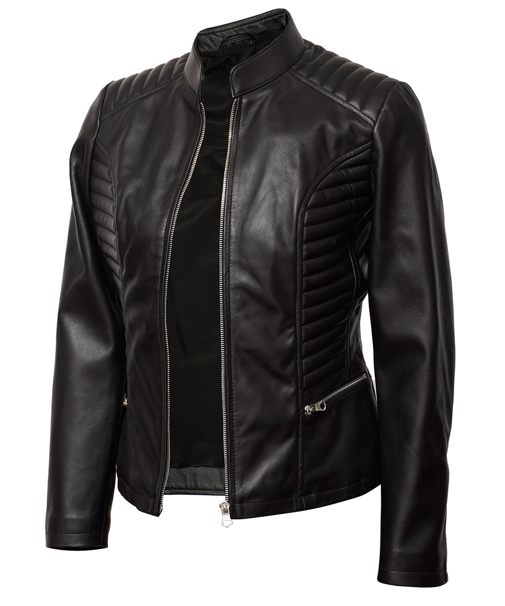 Leather Jacket Women - Cafe Racer Style Real Lambskin Leather Jackets For Women's