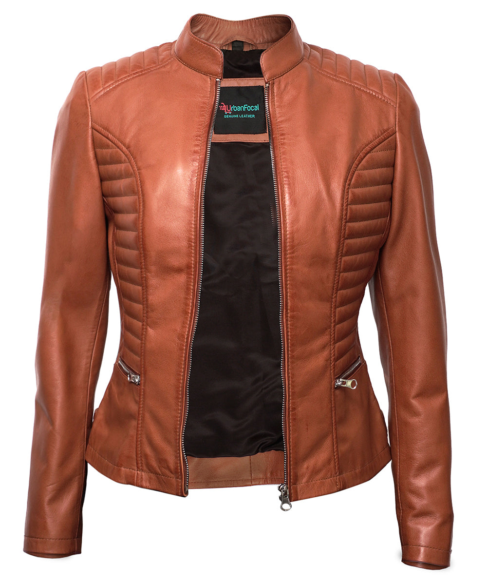 Leather Jacket Women - Cafe Racer Style Real Lambskin Leather Jackets For Women's