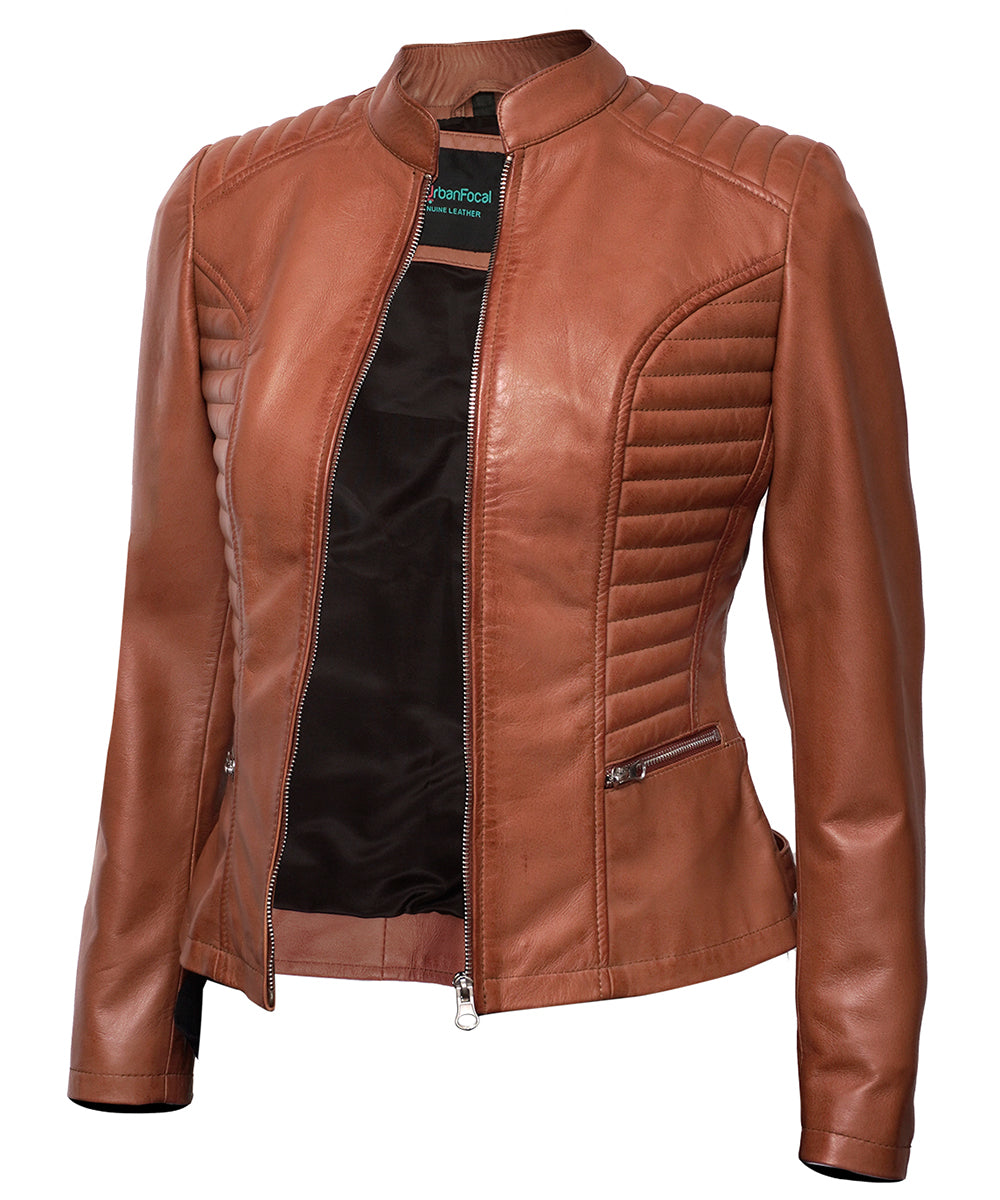Leather Jacket Women - Cafe Racer Style Real Lambskin Leather Jackets For Women's