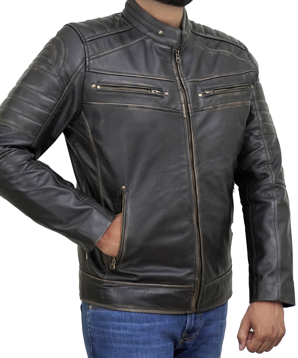 Men's Leather Jackets - Biker Style Real Lambskin Leather Motorcycle Jacket Men
