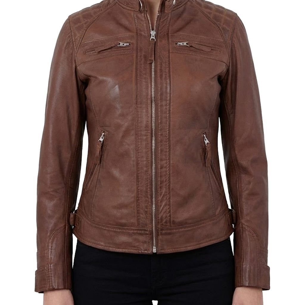Leather Jacket Women - Cafe Racer Style Real Lambskin Leather Jackets For Women's