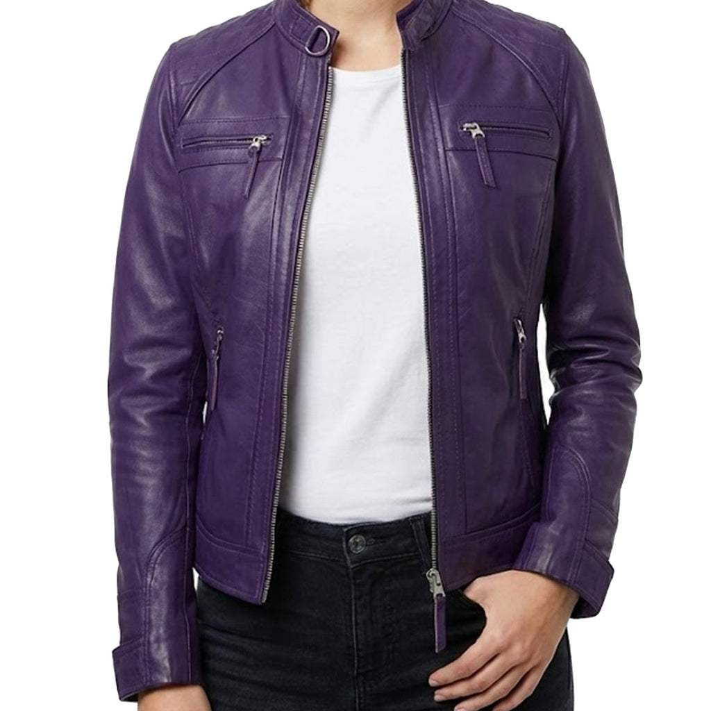 Leather Jacket Women - Cafe Racer Style Real Lambskin Leather Jackets For Women's