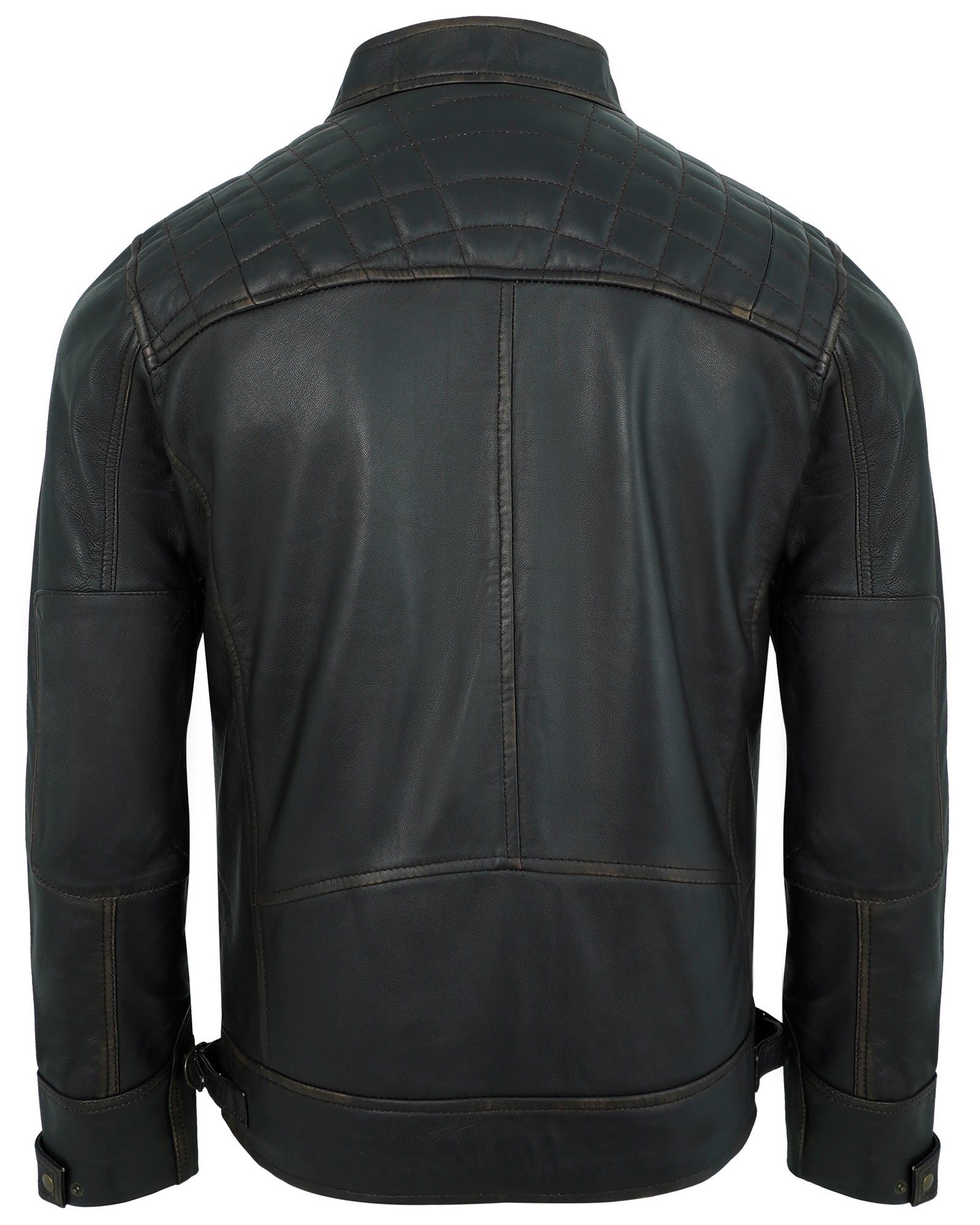 Mens Leather Jackets - Real Lambskin Quilted Cafe Racer Zip Up Moto Style Leather Jacket Men
