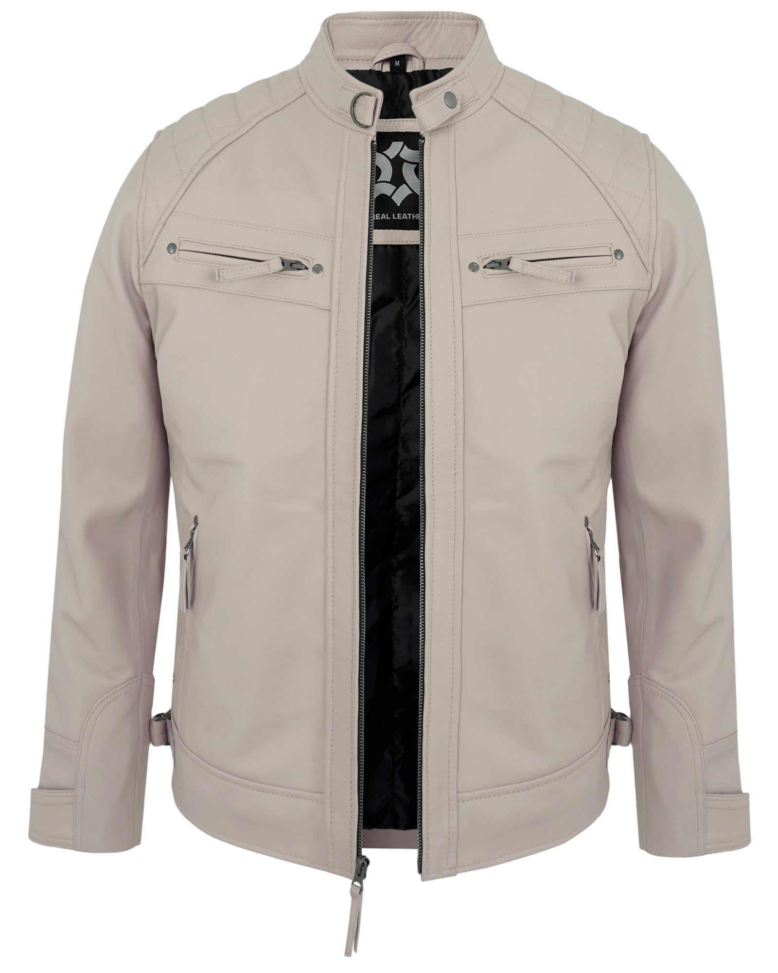 Mens Leather Jackets - Real Lambskin Quilted Cafe Racer Zip Up Moto Style Leather Jacket Men
