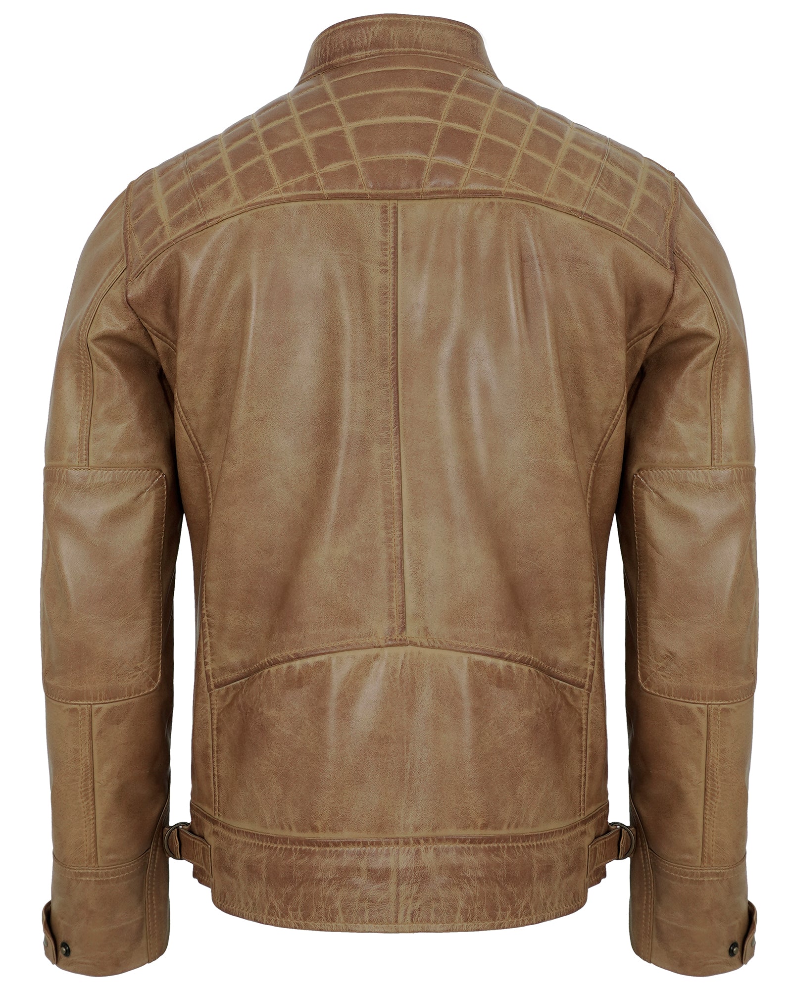 Mens Leather Jackets - Real Lambskin Quilted Cafe Racer Zip Up Moto Style Leather Jacket Men
