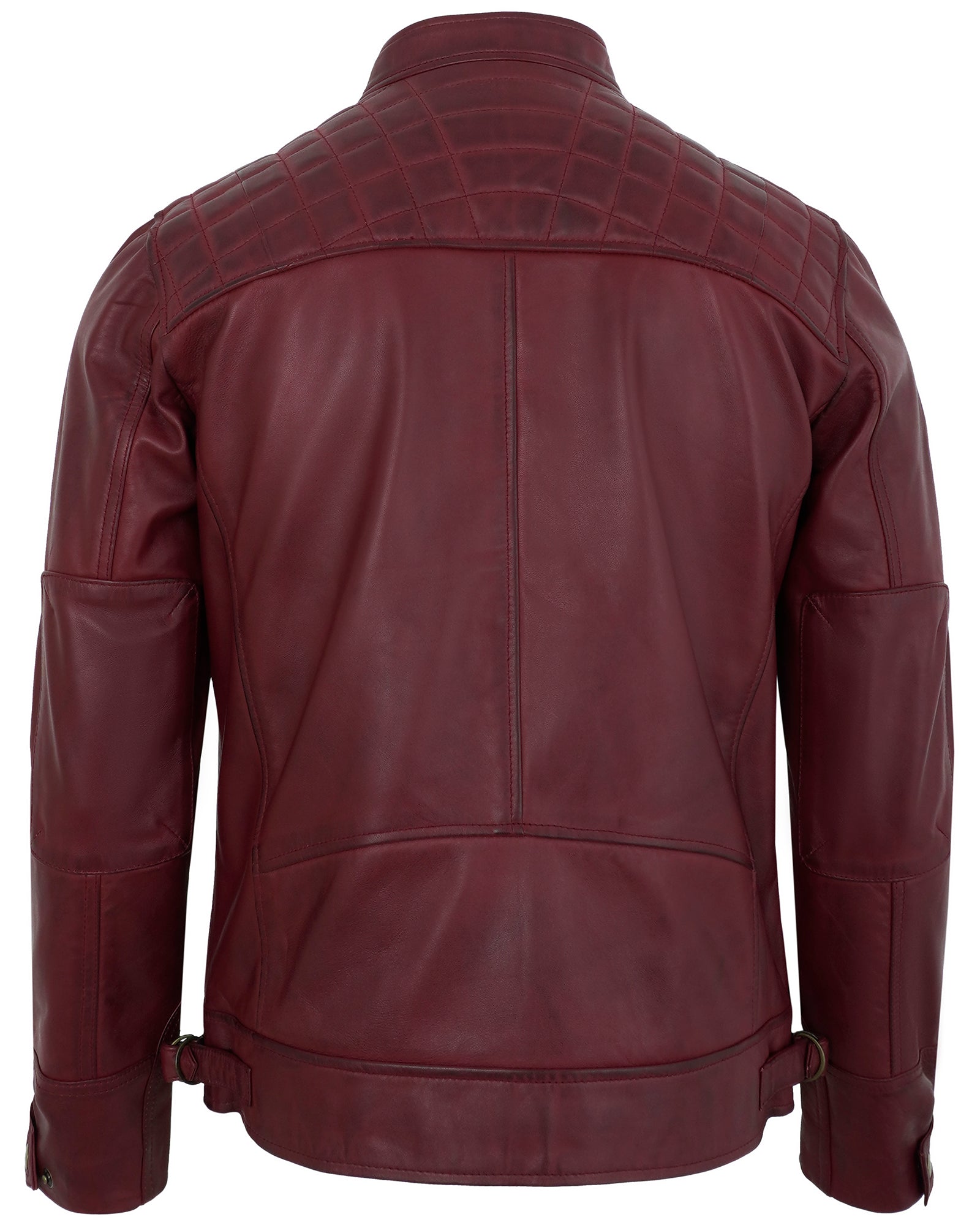Mens Leather Jackets - Real Lambskin Quilted Cafe Racer Zip Up Moto Style Leather Jacket Men