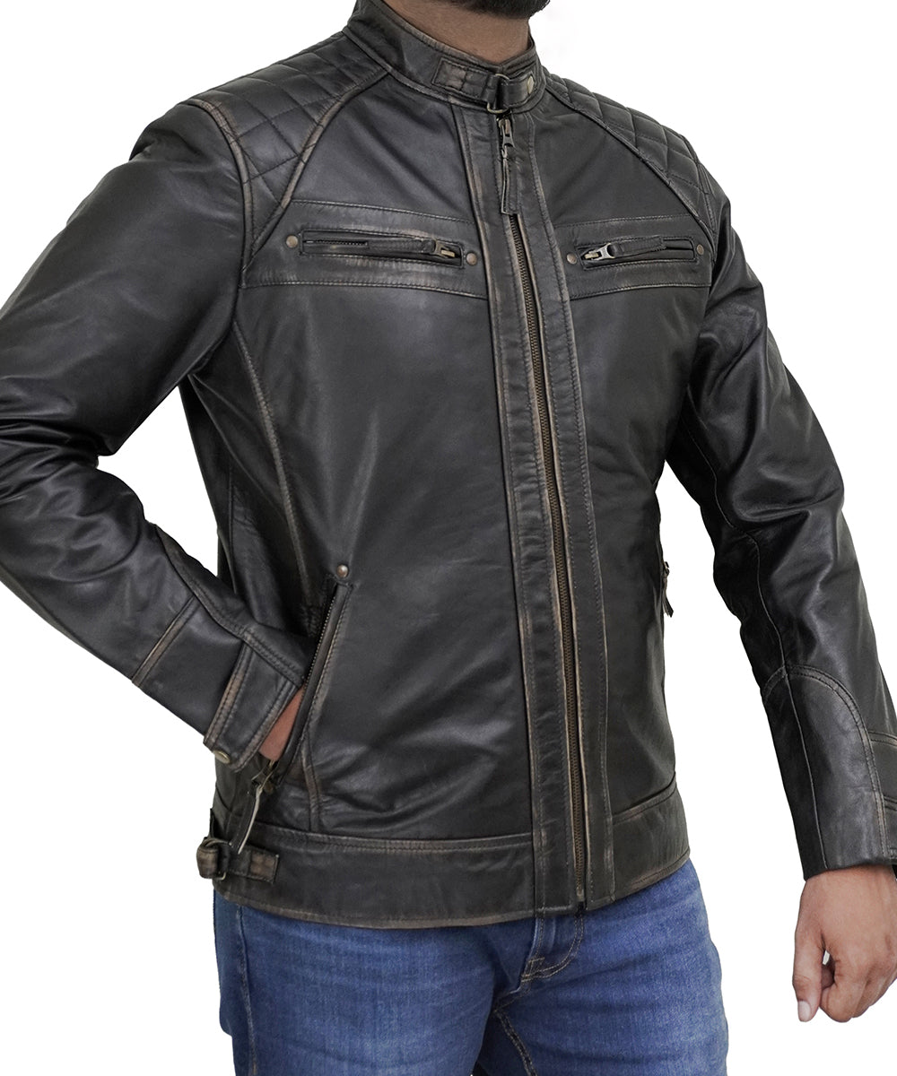Men's Leather Jackets - Biker Style Real Lambskin Leather Motorcycle Jacket Men