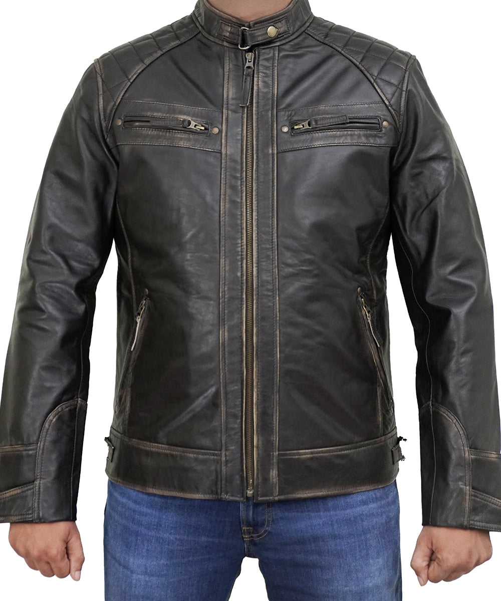 Men's Leather Jackets - Biker Style Real Lambskin Leather Motorcycle Jacket Men