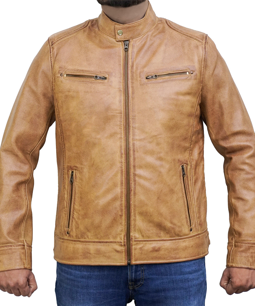 Men's Leather Jacket - Cafe Racer Style Real Lambskin Leather Jacket Men