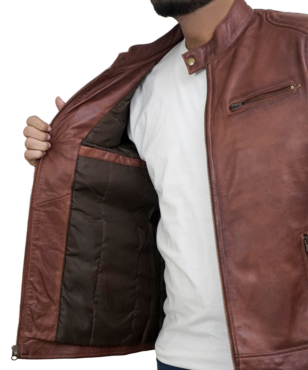 Men's Leather Jacket - Cafe Racer Style Real Lambskin Leather Jacket Men