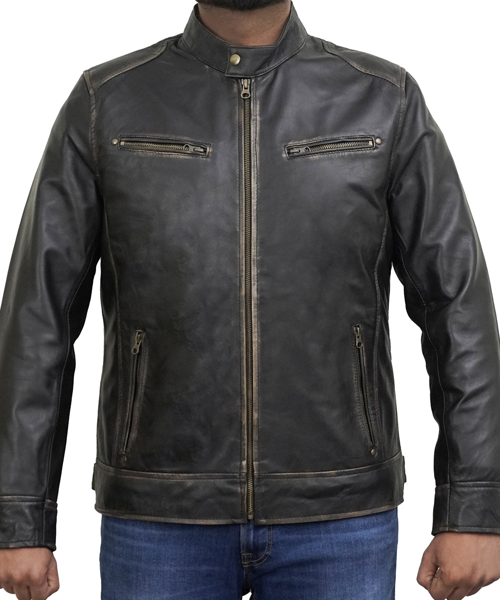 Men's Leather Jacket - Cafe Racer Style Real Lambskin Leather Jacket Men