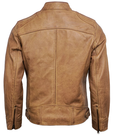 Men's Leather Jacket - Cafe Racer Style Real Lambskin Leather Jacket Men