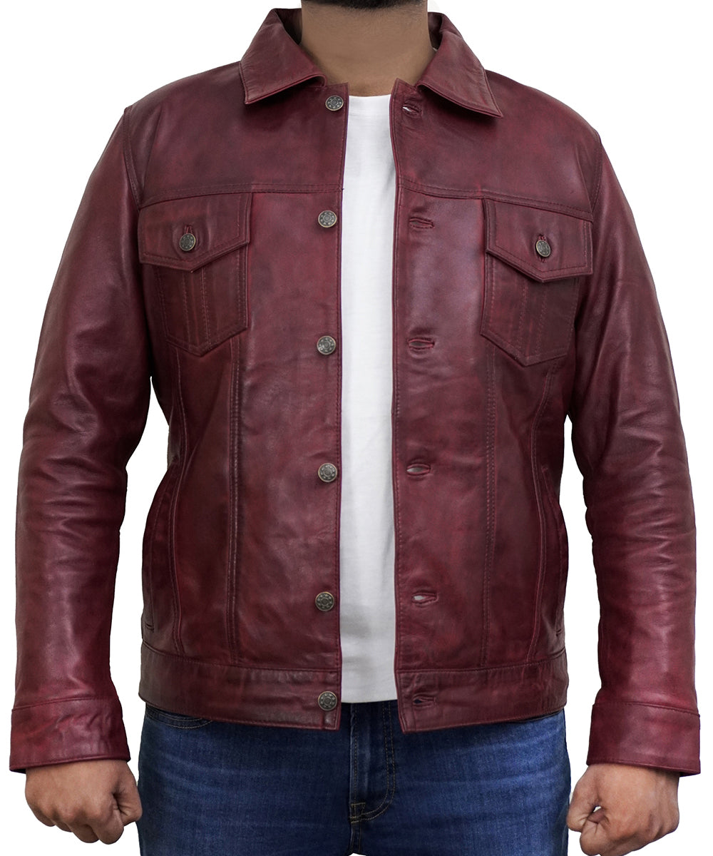 Leather Jacket For Men - Real Lambskin Vintage Trucker Style Men's Leather Jackets