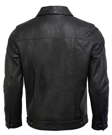 Leather Jacket For Men - Real Lambskin Vintage Trucker Style Men's Leather Jackets