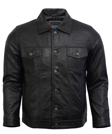 Leather Jacket For Men - Real Lambskin Vintage Trucker Style Men's Leather Jackets