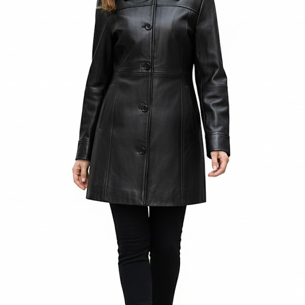Leather Coats For Women - 3/4 Length Car Coat Style Winter Fashion Women's Long Leather Jackets