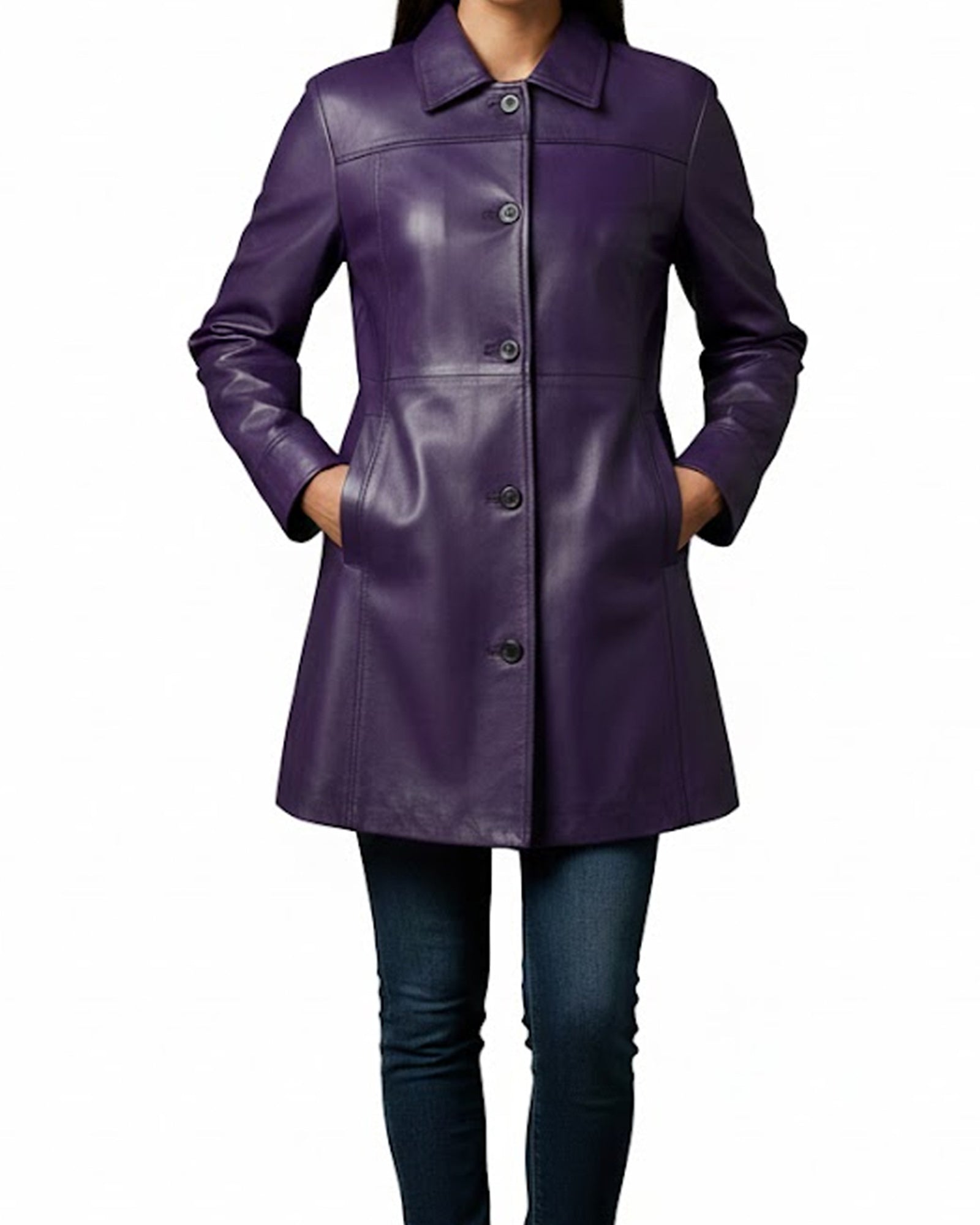 Leather Coats For Women - 3/4 Length Car Coat Style Winter Fashion Women's Long Leather Jackets