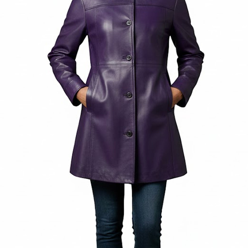 Leather Coats For Women - 3/4 Length Car Coat Style Winter Fashion Women's Long Leather Jackets