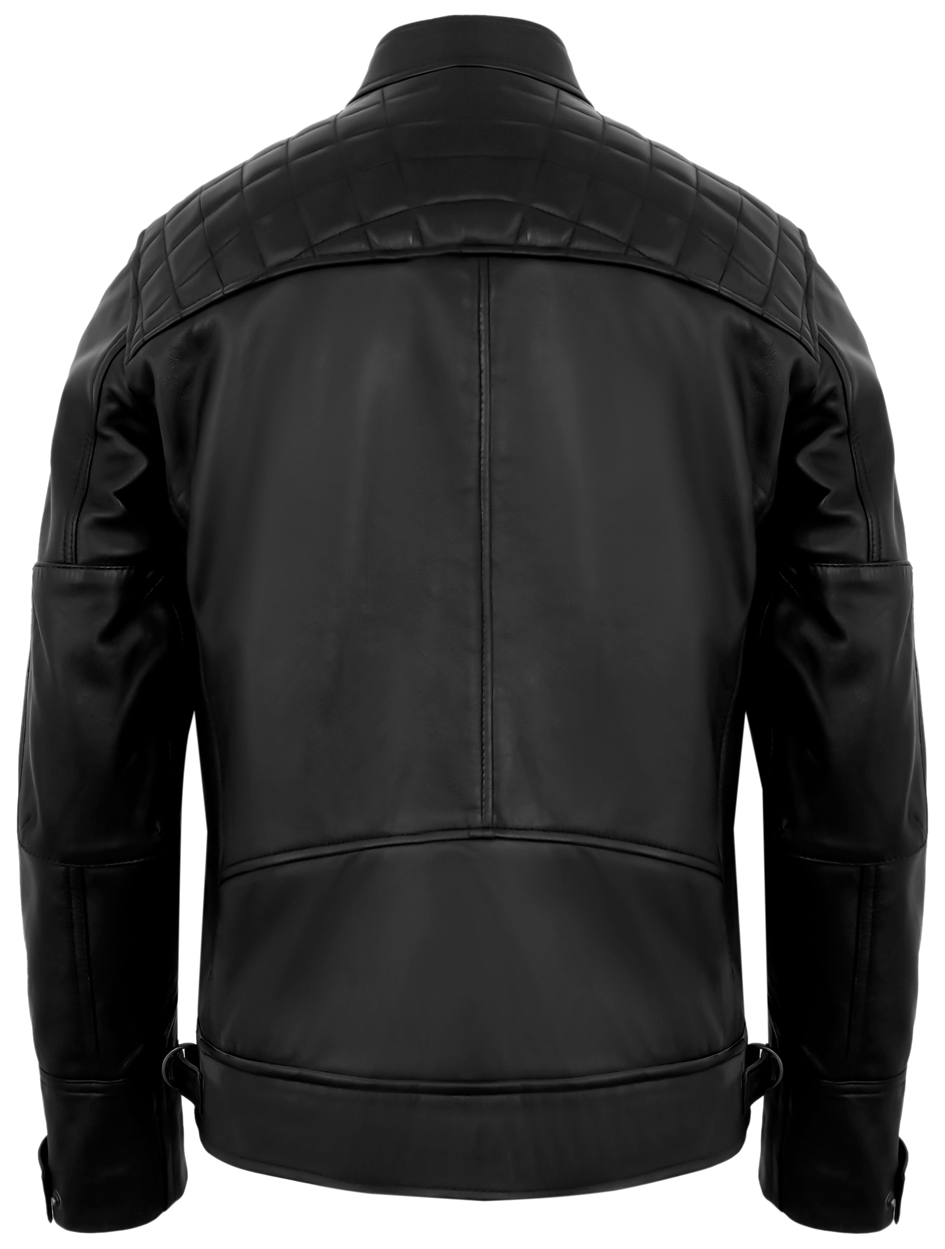 Mens Leather Jackets - Real Lambskin Quilted Cafe Racer Zip Up Moto Style Leather Jacket Men