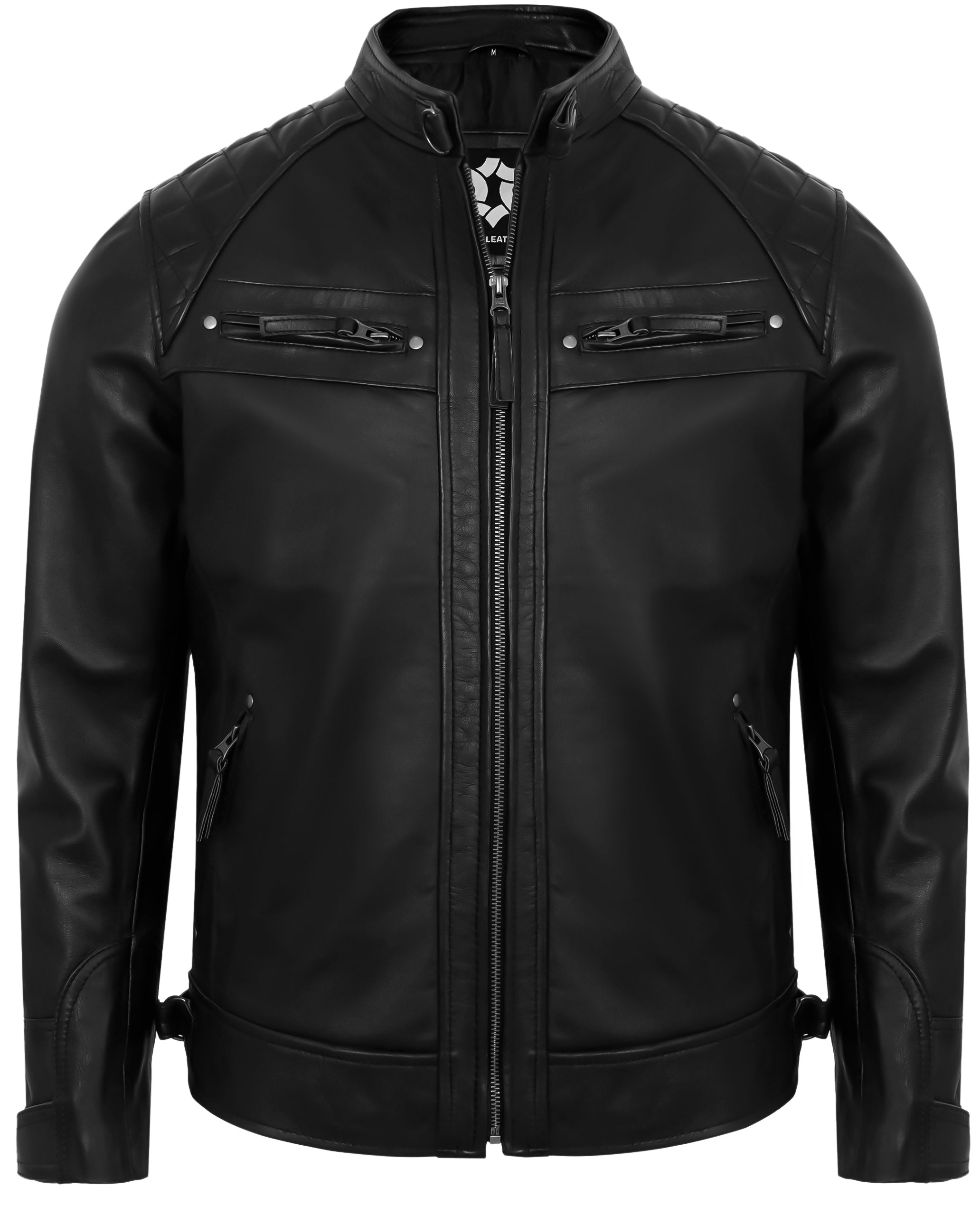 Mens Leather Jackets - Real Lambskin Quilted Cafe Racer Zip Up Moto Style Leather Jacket Men