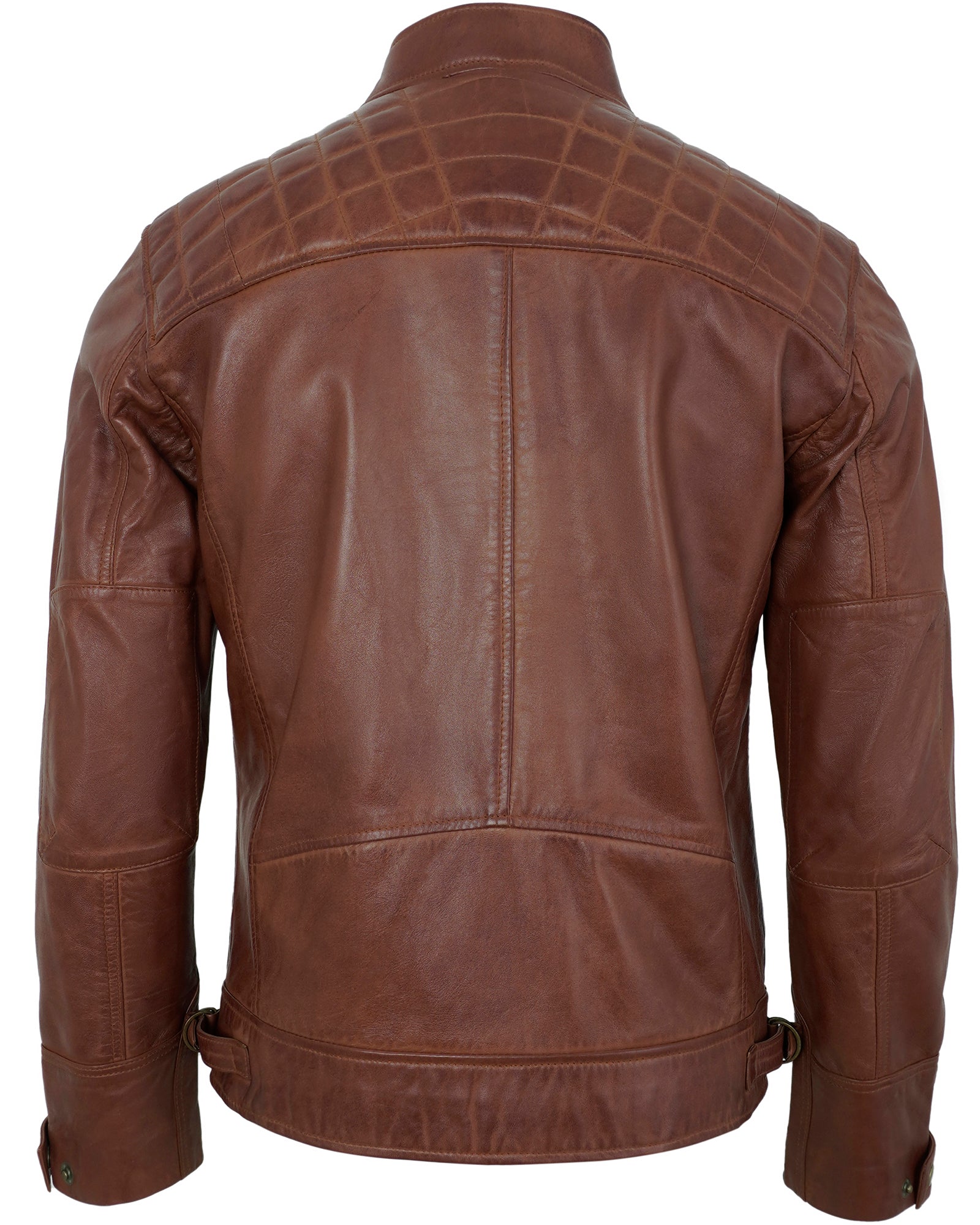 Mens Leather Jackets - Real Lambskin Quilted Cafe Racer Zip Up Moto Style Leather Jacket Men