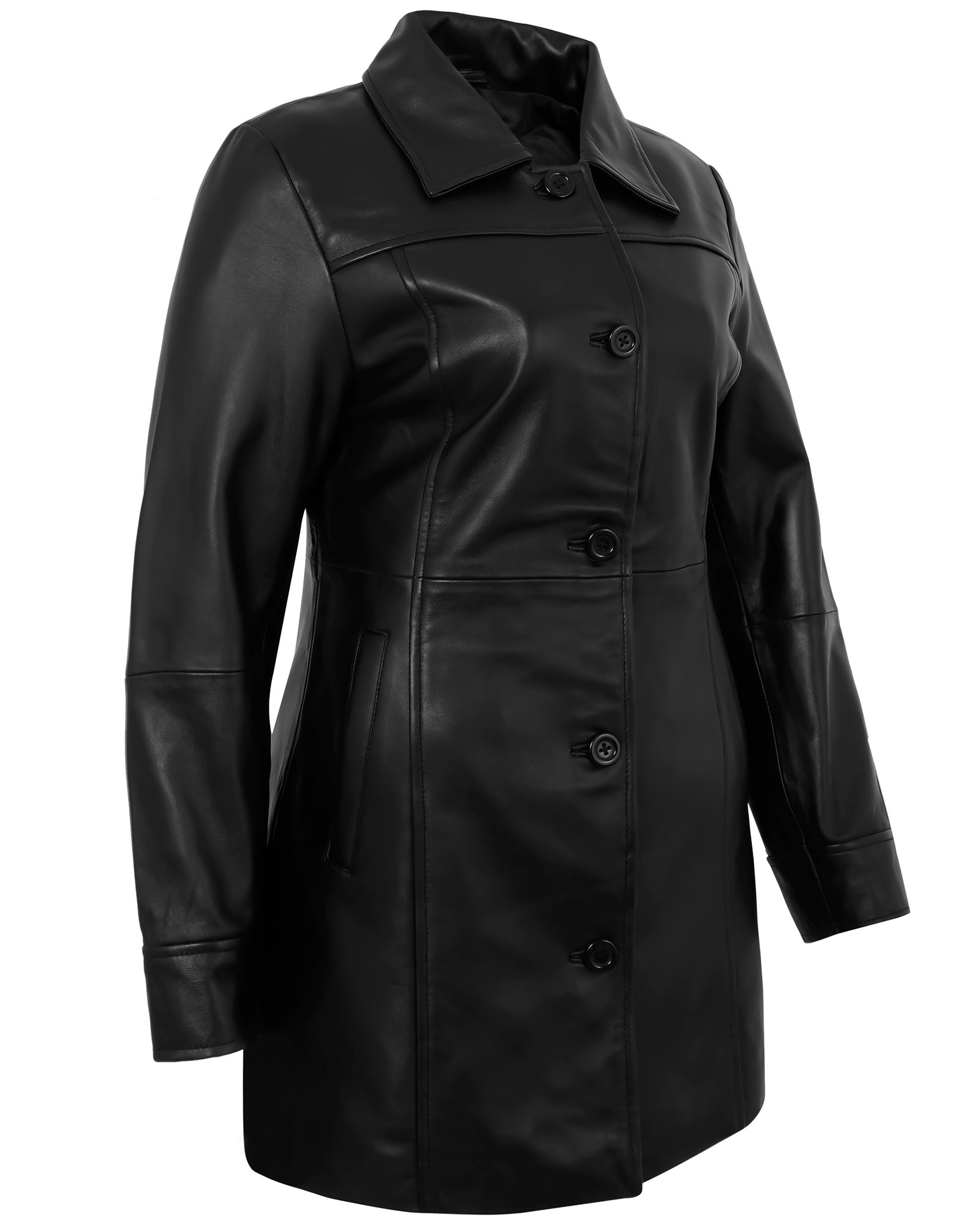 Leather Coats For Women - 3/4 Length Car Coat Style Winter Fashion Women's Long Leather Jackets