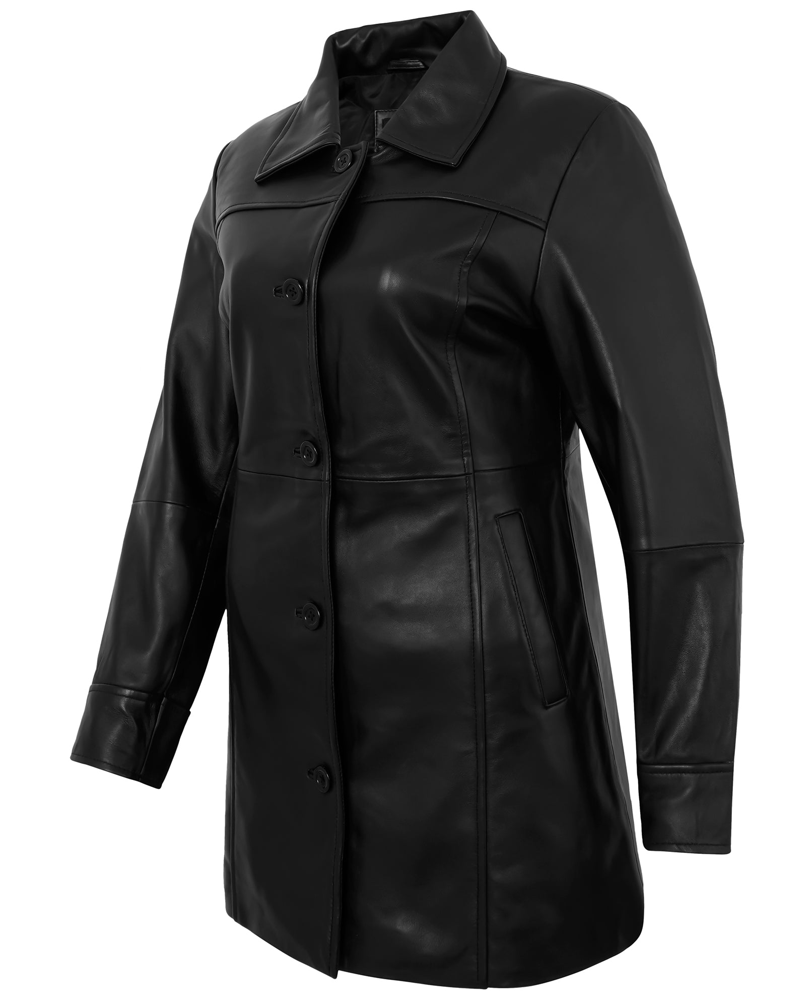 Leather Coats For Women - 3/4 Length Car Coat Style Winter Fashion Women's Long Leather Jackets