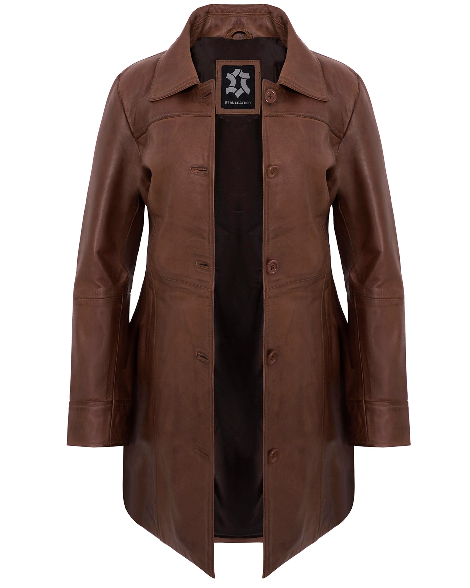Leather Coats For Women - 3/4 Length Car Coat Style Winter Fashion Women's Long Leather Jackets