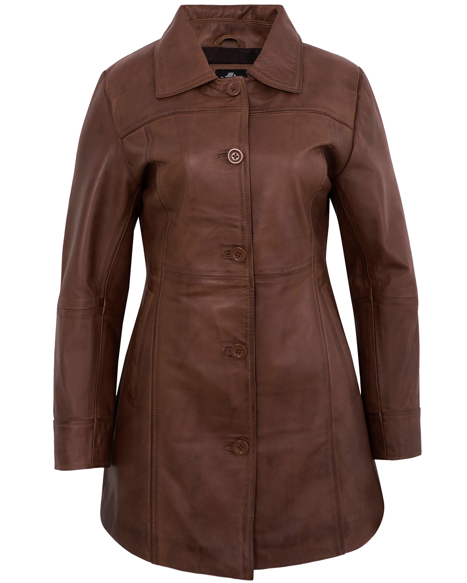 Leather Coats For Women - 3/4 Length Car Coat Style Winter Fashion Women's Long Leather Jackets