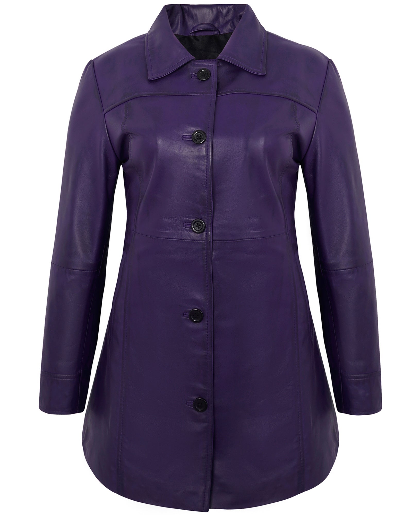 Leather Coats For Women - 3/4 Length Car Coat Style Winter Fashion Women's Long Leather Jackets