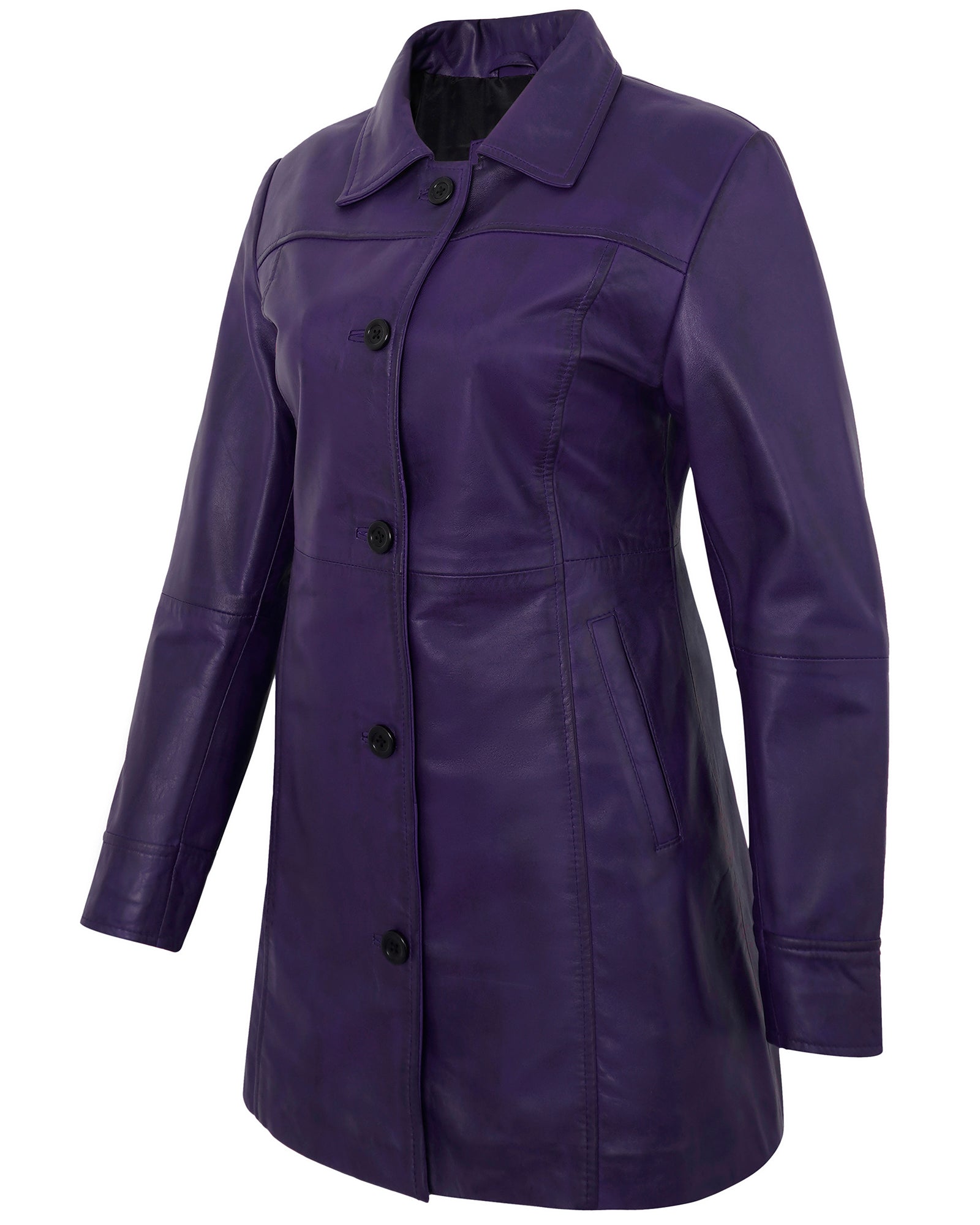 Leather Coats For Women - 3/4 Length Car Coat Style Winter Fashion Women's Long Leather Jackets