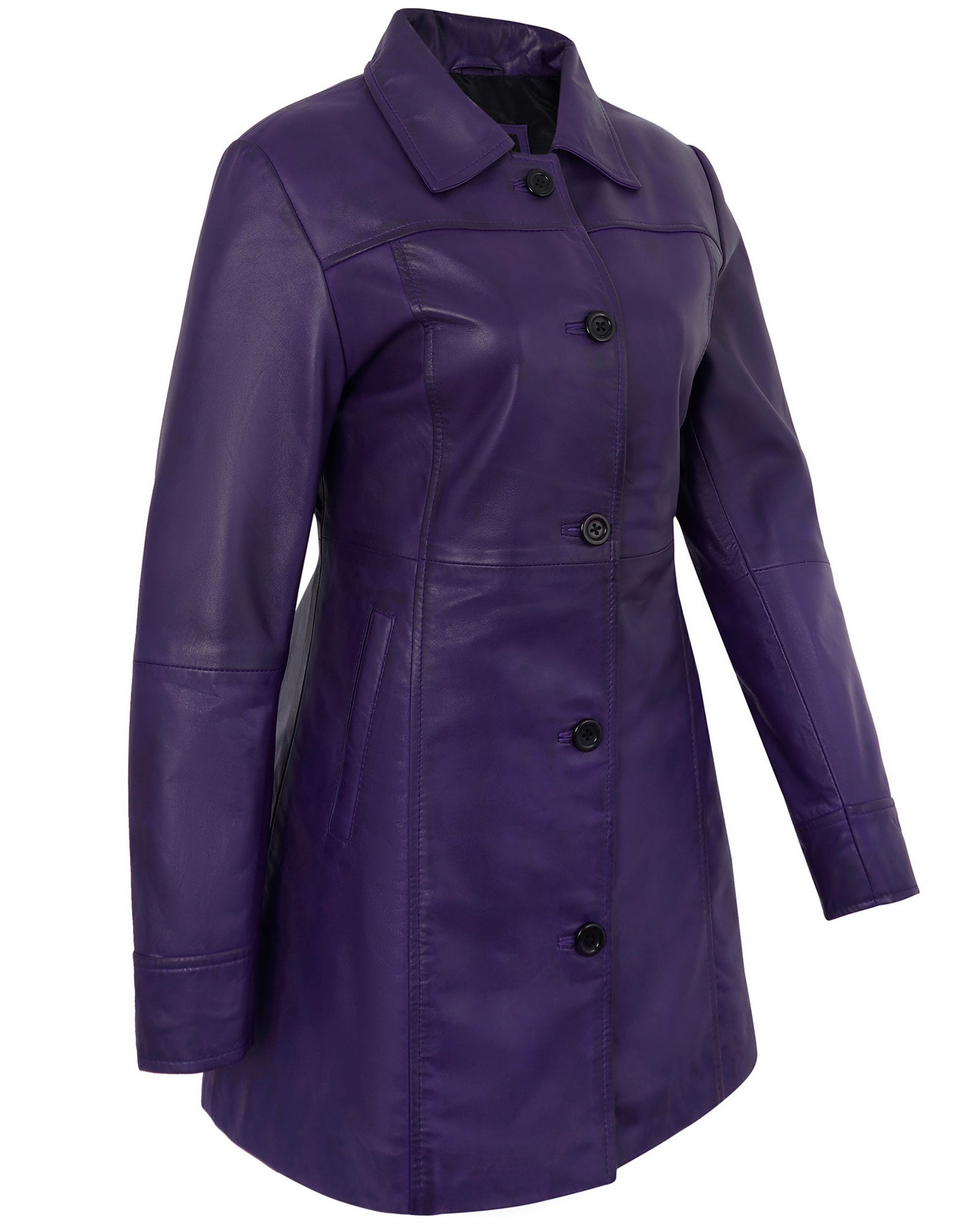 Leather Coats For Women - 3/4 Length Car Coat Style Winter Fashion Women's Long Leather Jackets
