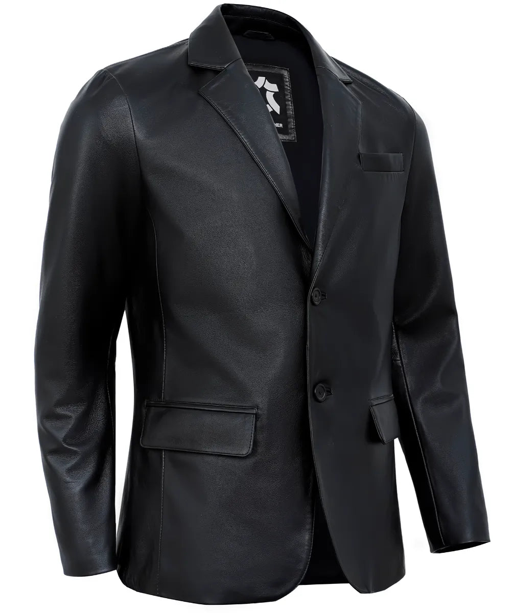 Leather Blazer Men - Casual 2 Button Coat