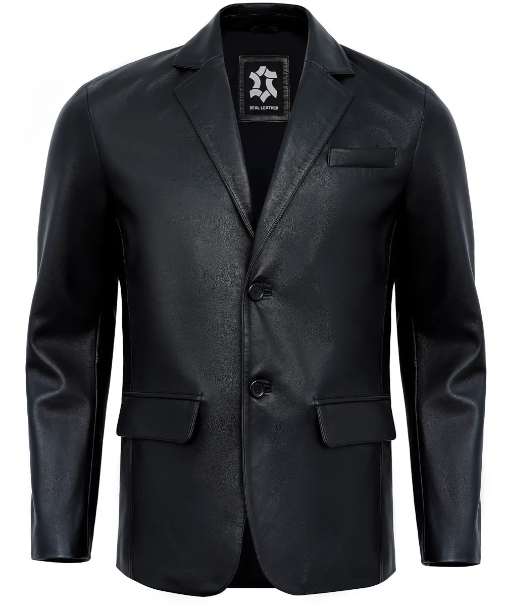 Leather Blazer Men - Casual 2 Button Coat