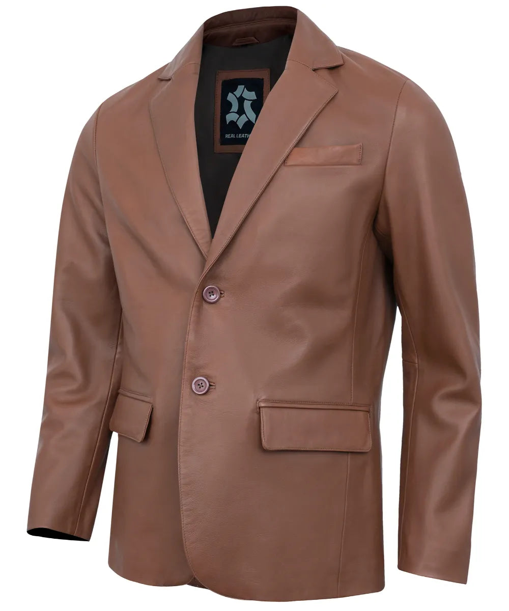 Leather Blazer Men - Casual 2 Button Coat