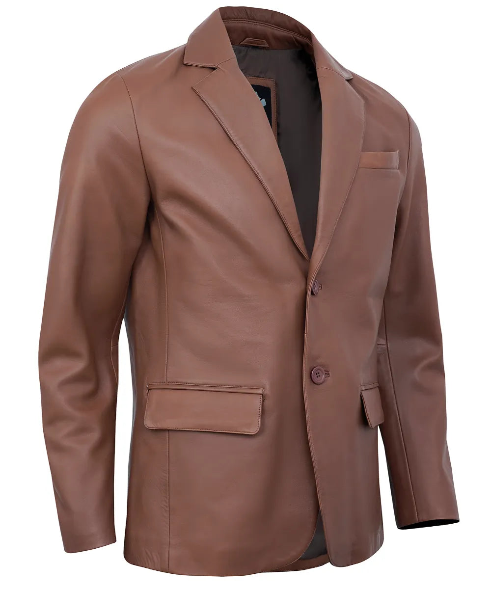 Leather Blazer Men - Casual 2 Button Coat