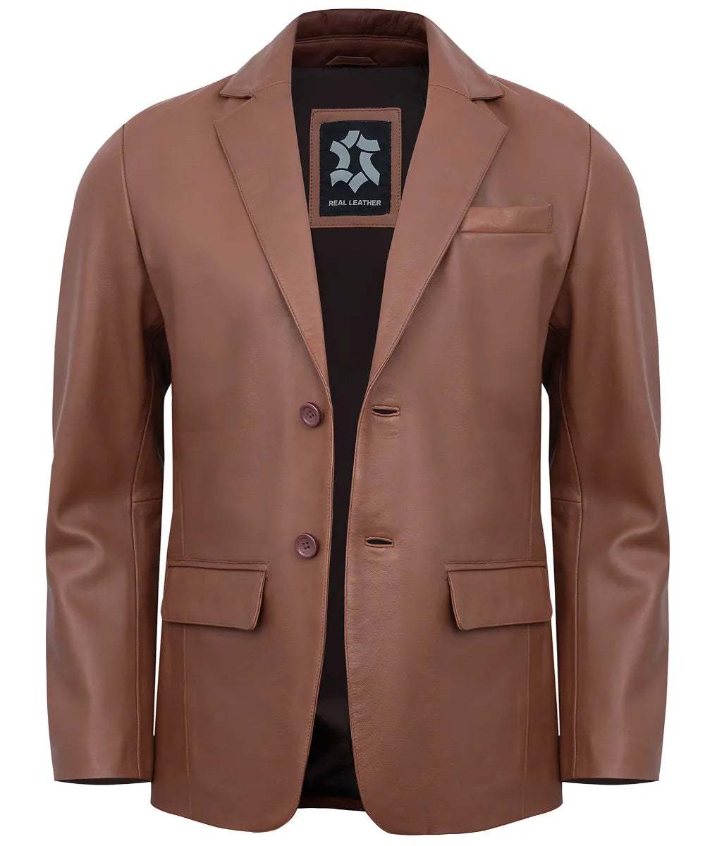Leather Blazer Men - Casual 2 Button Coat
