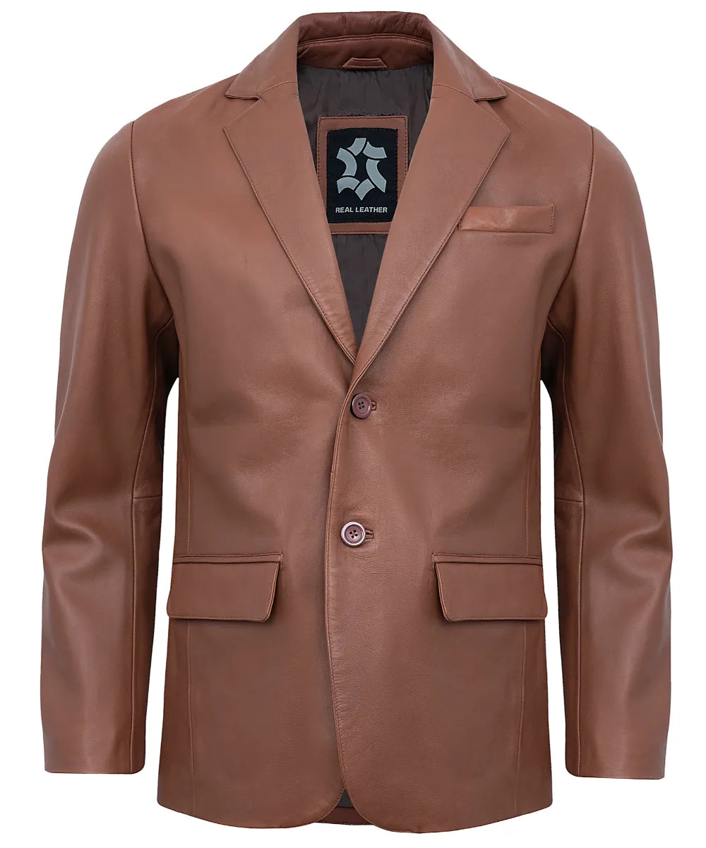 Leather Blazer Men - Casual 2 Button Coat