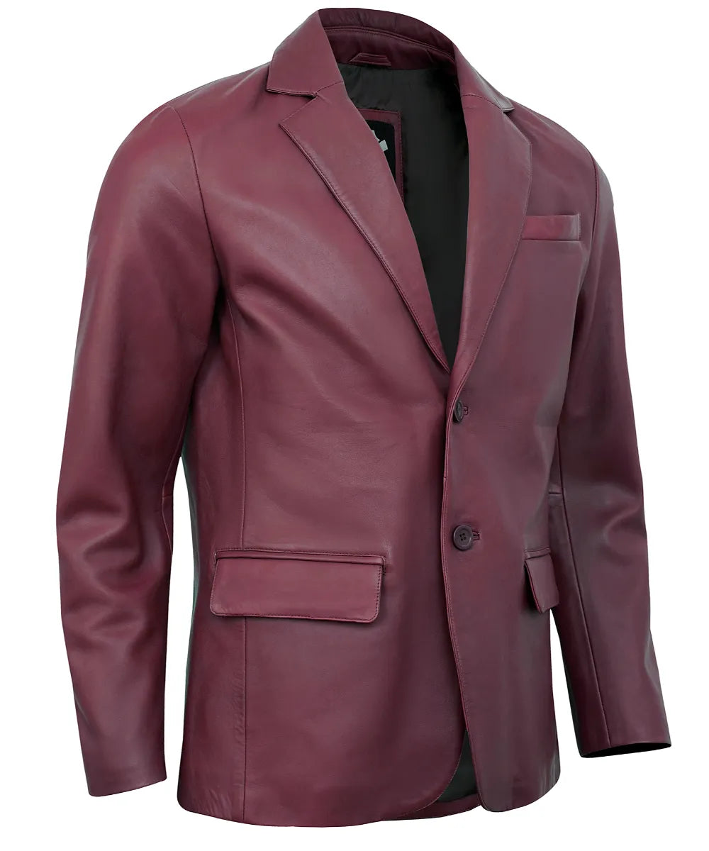 Leather Blazer Men - Casual 2 Button Coat