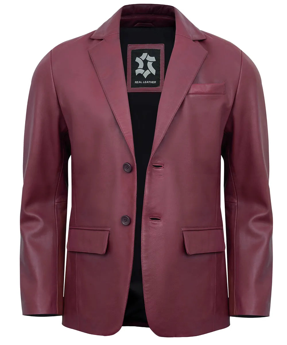 Leather Blazer Men - Casual 2 Button Coat