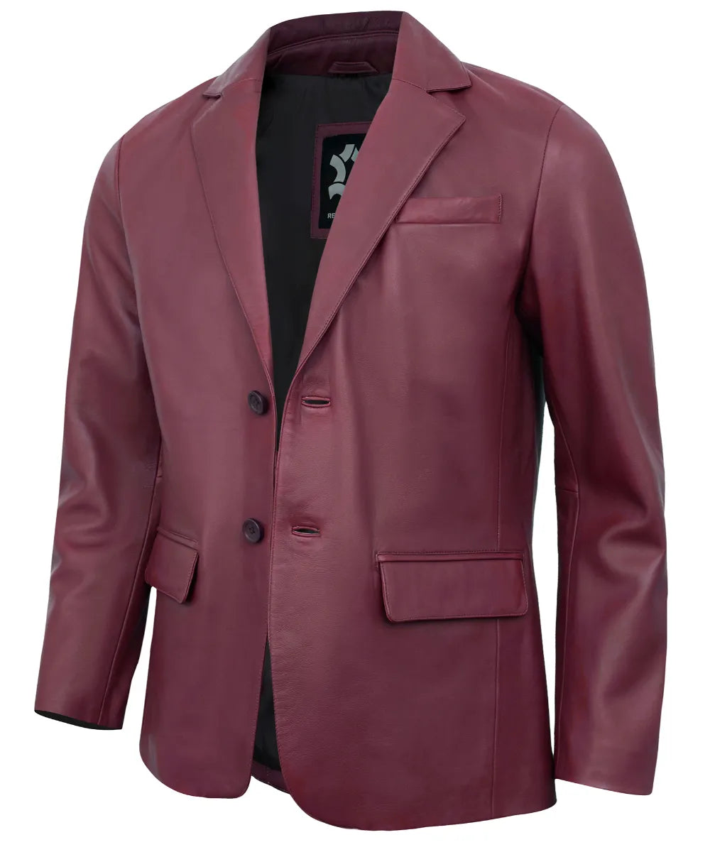 Leather Blazer Men - Casual 2 Button Coat
