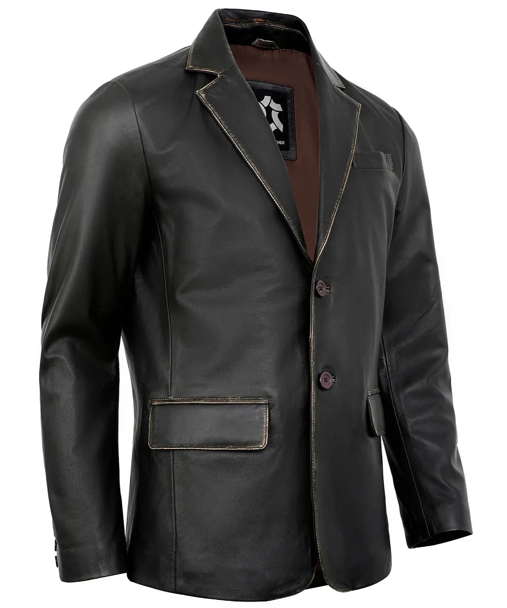 Leather Blazer Men - Casual 2 Button Coat