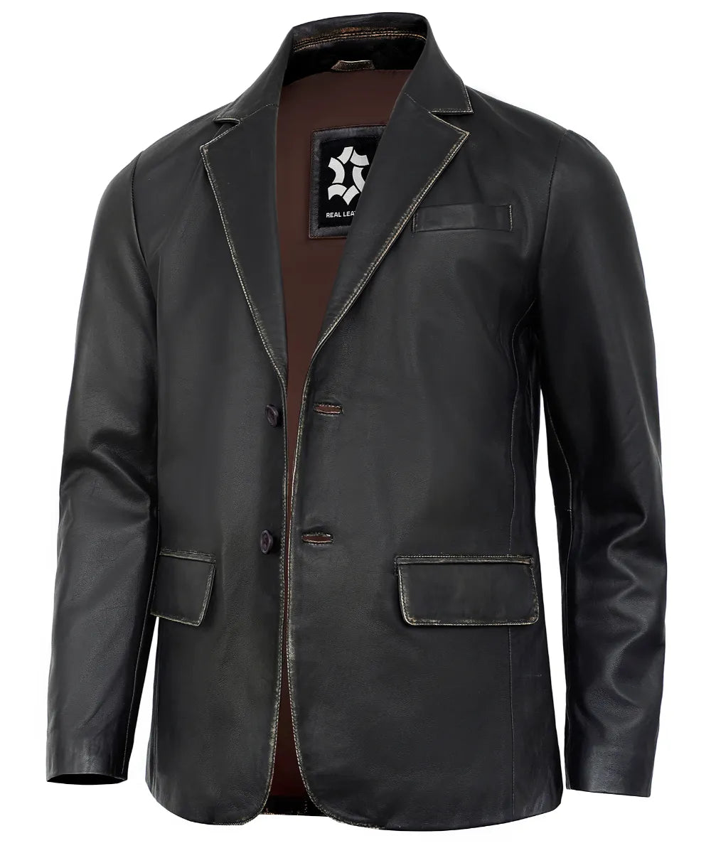 Leather Blazer Men - Casual 2 Button Coat