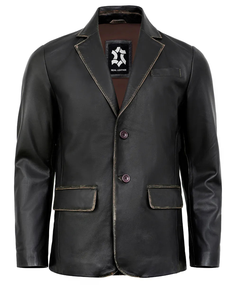Leather Blazer Men - Casual 2 Button Coat