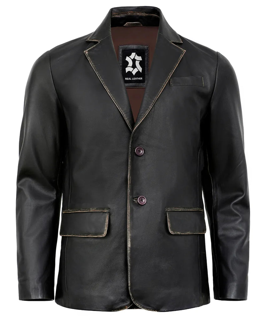 Leather Blazer Men - Casual 2 Button Coat