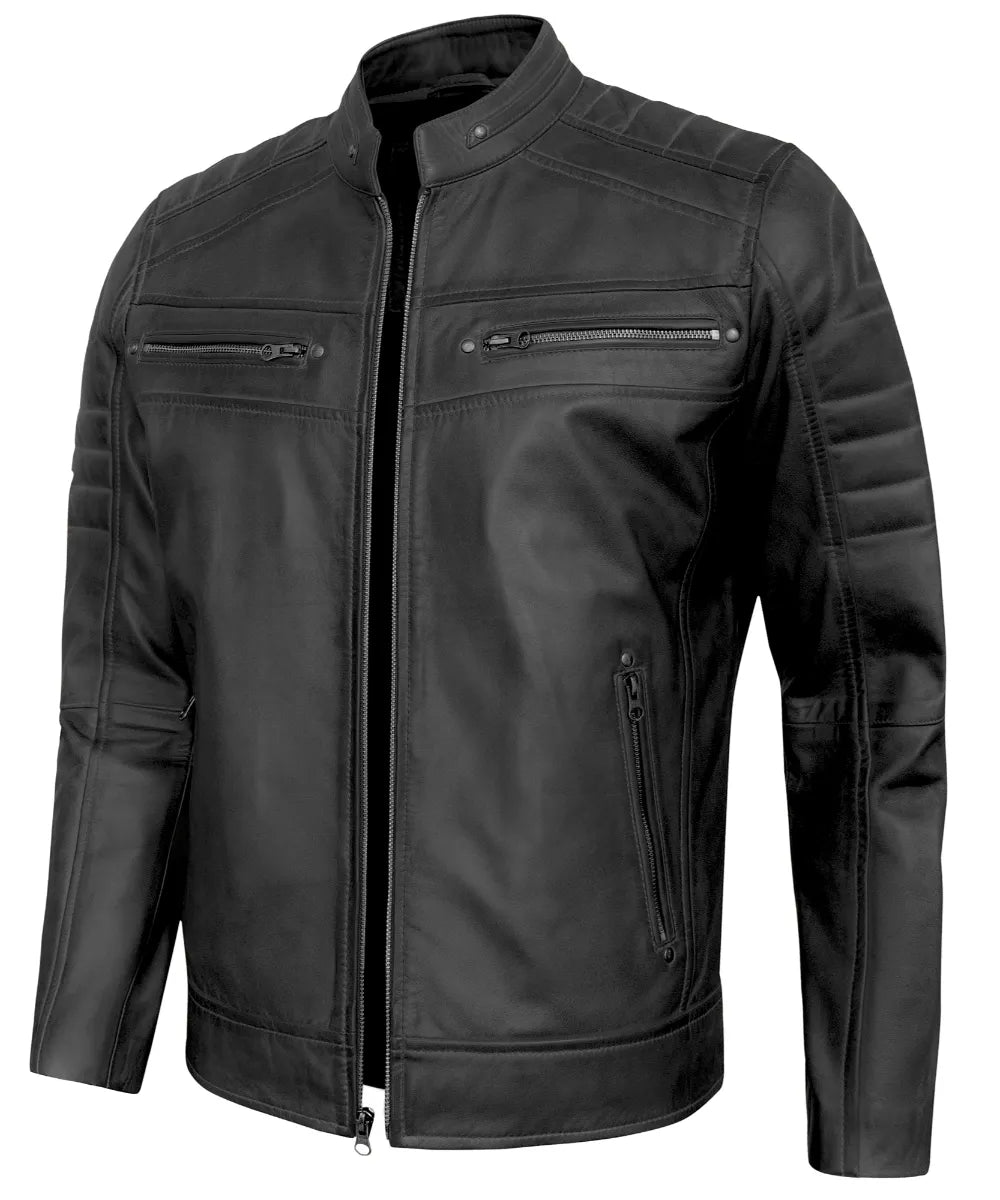 Men's Leather Jackets - Biker Style Real Lambskin Leather Motorcycle Jacket Men