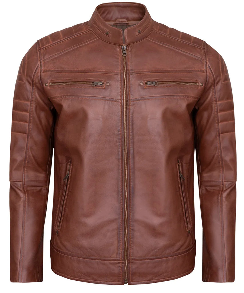 Mens Leather Jacket - Real Lambskin Classic Cafe Racer Style Leather Jackets For Men